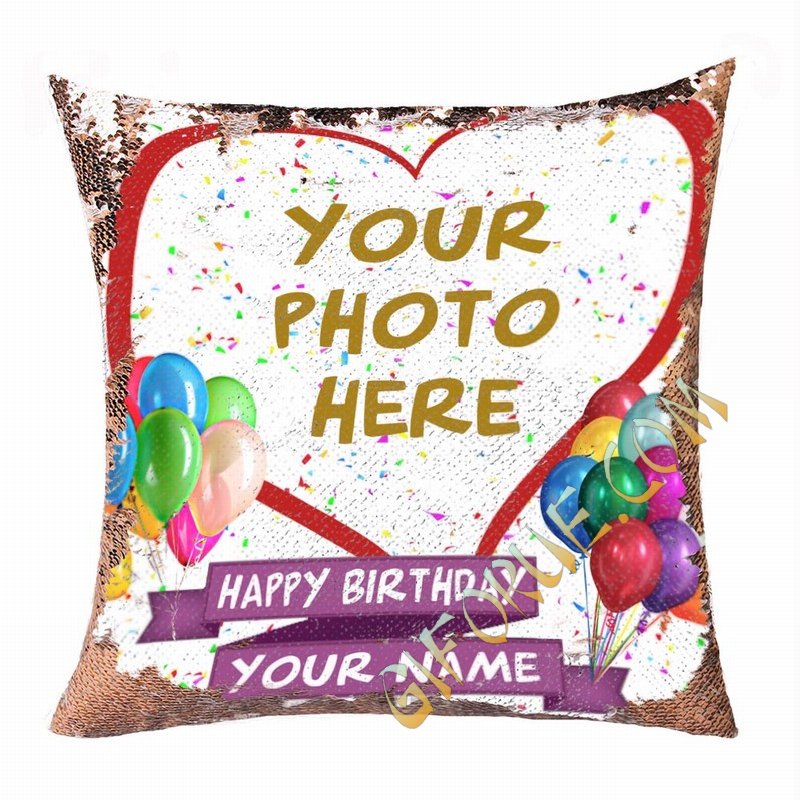 Happy Birthday Baby Cute Custom Sequin Cushion Cover Photo Gift Number 1 - Click Image to Close